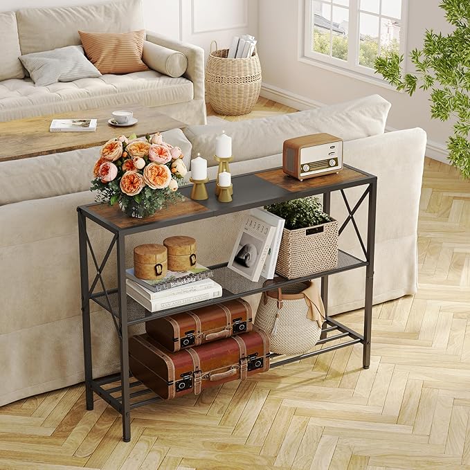 Hoctieon Industrial Console Table, 3 Tier Entryway Table, Hallway Table