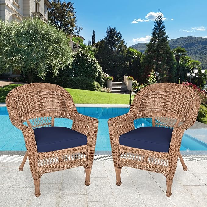Jeco Wicker Chair with Blue Cushion, Honey/W00205-