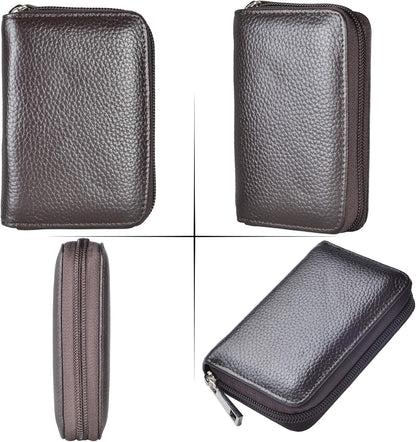 Easyoulife Genuine Leather Credit Card Holder Zipper Wallet With 26 Card Slots