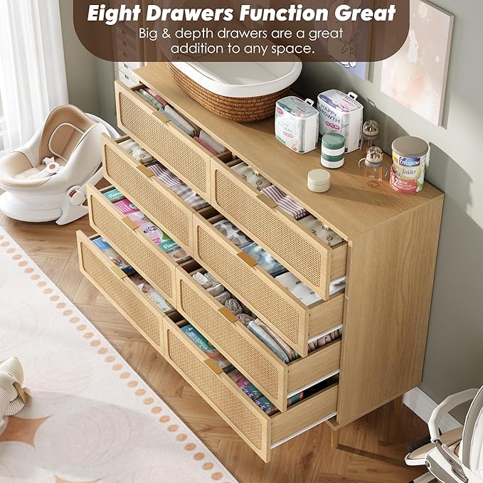 GarveeHome Rattan 8 Drawer Dressers