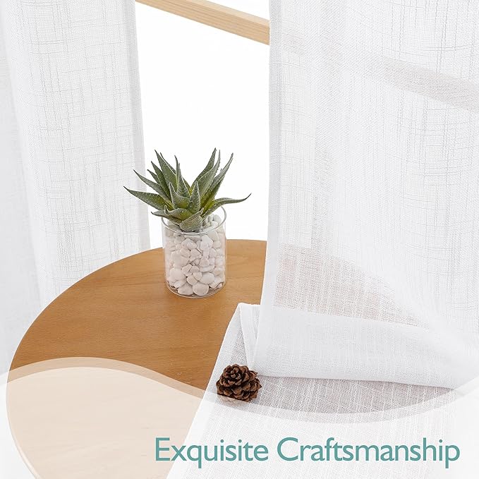Chyhomenyc White Semi Sheer Curtains 96 Inches Long 2 Panels