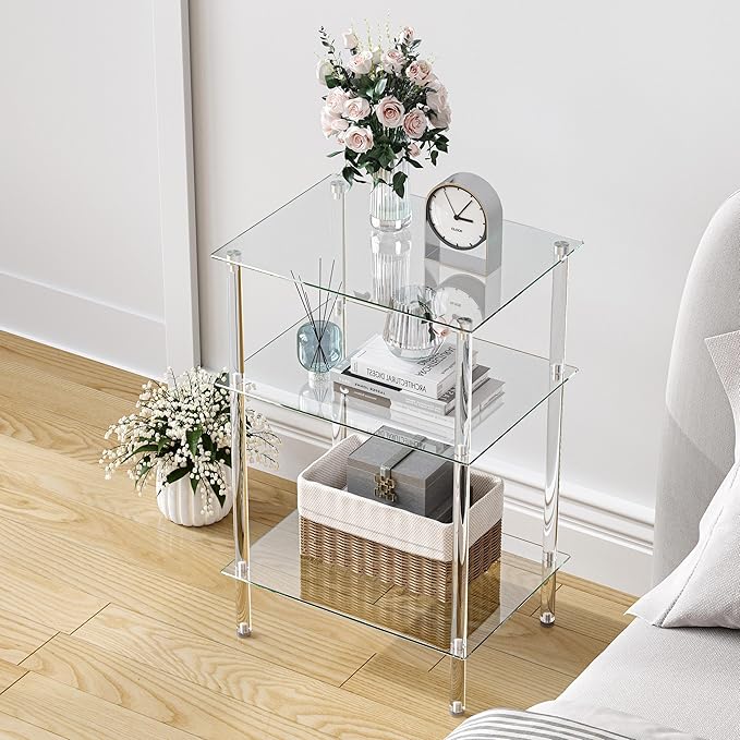 Tempered Glass Side Tables Set of 2 Acrylic End Table