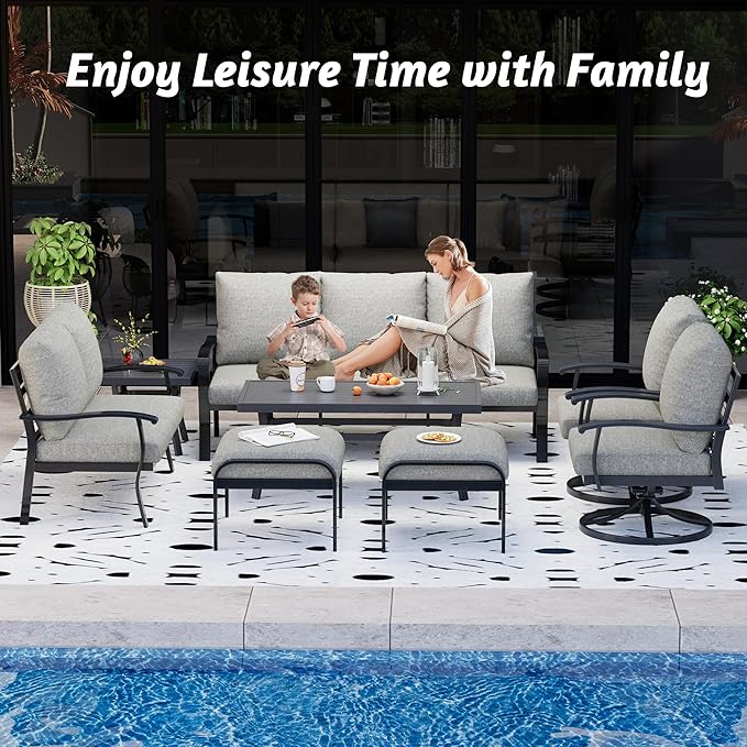HOMREST Outdoor Furniture Thickened Cushion 360 Degree Swivel Rocking Patio