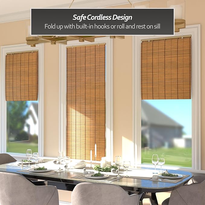 Red Lantern Burnt Bamboo Cordless Window Shade