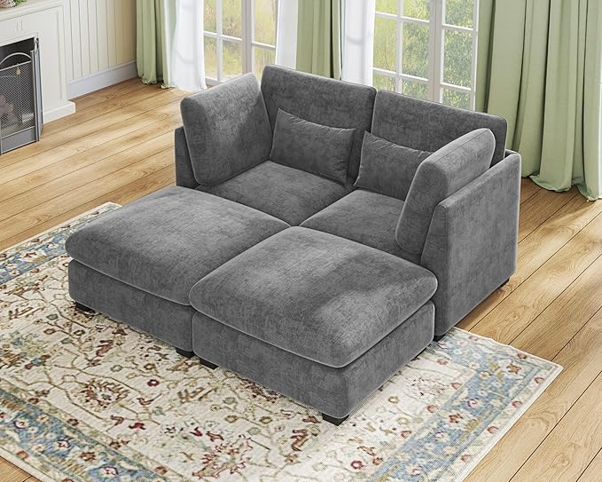 77" Oversized Chenille Couch Modular Sectional Sofa, Washable Cloud Couch