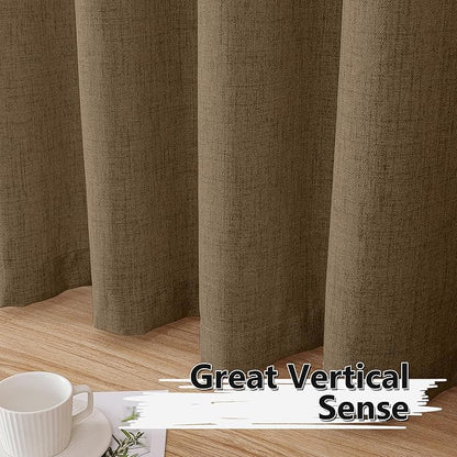 Tollpiz Linen Curtain Bedroom Rod Pocket Semi Sheer Curtains Burlap Light Filtering Thick Linen Drape for Living Room, 54 x 63 inches Long, Brown, Set of 2 Panels