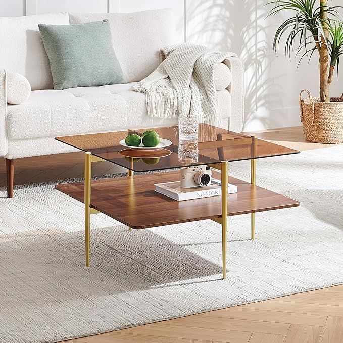 LumFurn Square Coffee Table, Mid-Century Modern Design, L30 x W30 x H17 Inch