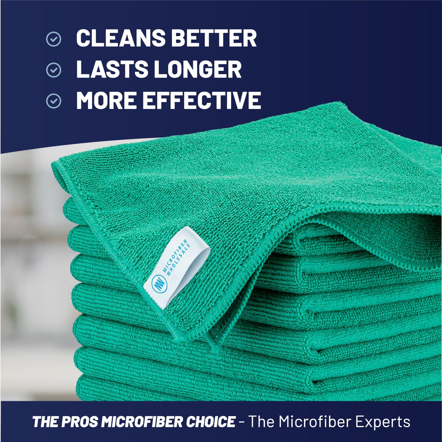 Microfiber Wholesale MW Pro 16x16 Microfiber Wash Cloths - Absorbent Kitchen Dish Rags & Counter Wipes - Heavy Duty Scrubbing Towels for Restaurants & Food Prep (Green, 12-Pack)