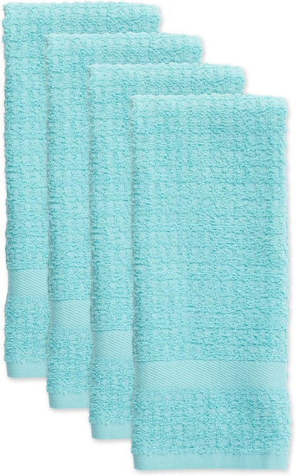 DII Basic Terry Collection Waffle Dishtowel Set, Solid Aqua, 4 Piece