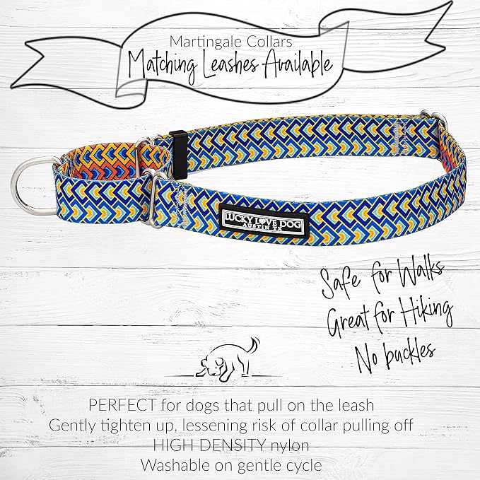 Lucky Love Dog Martingale Dog Collar - Adjustable, No-Slip, Durable, & Soft Webbing Collar for Male and Female Dogs Ideal for Training & Walking - Murphy, Small