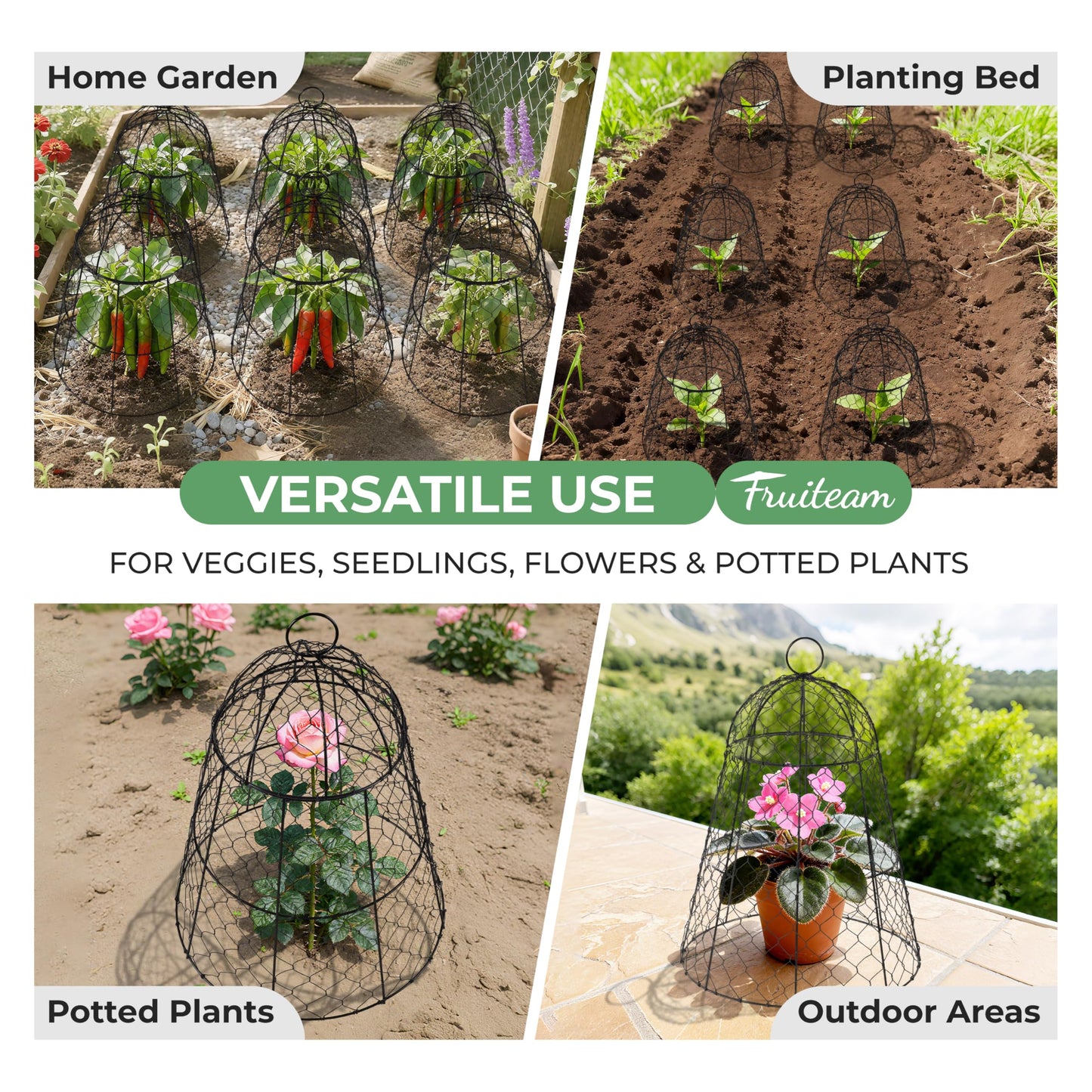 FRUITEAM Metal Plant Covers 6pcs, Heavy Duty Garden Cloche Plant Cage for Outdoor, 13"x15.8"H Rust-Proof Plant Protectors from Animals for Vegetables, Flowers, Seedlings Against Rabbits, Squirrels
