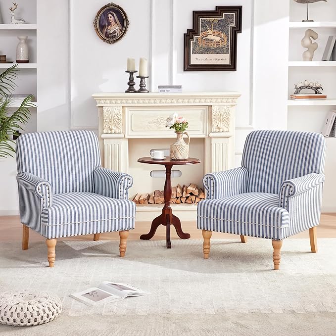 HUIMO Linen Fabric Accent Chairs Set of 2, Mid-Century Modern Armchair