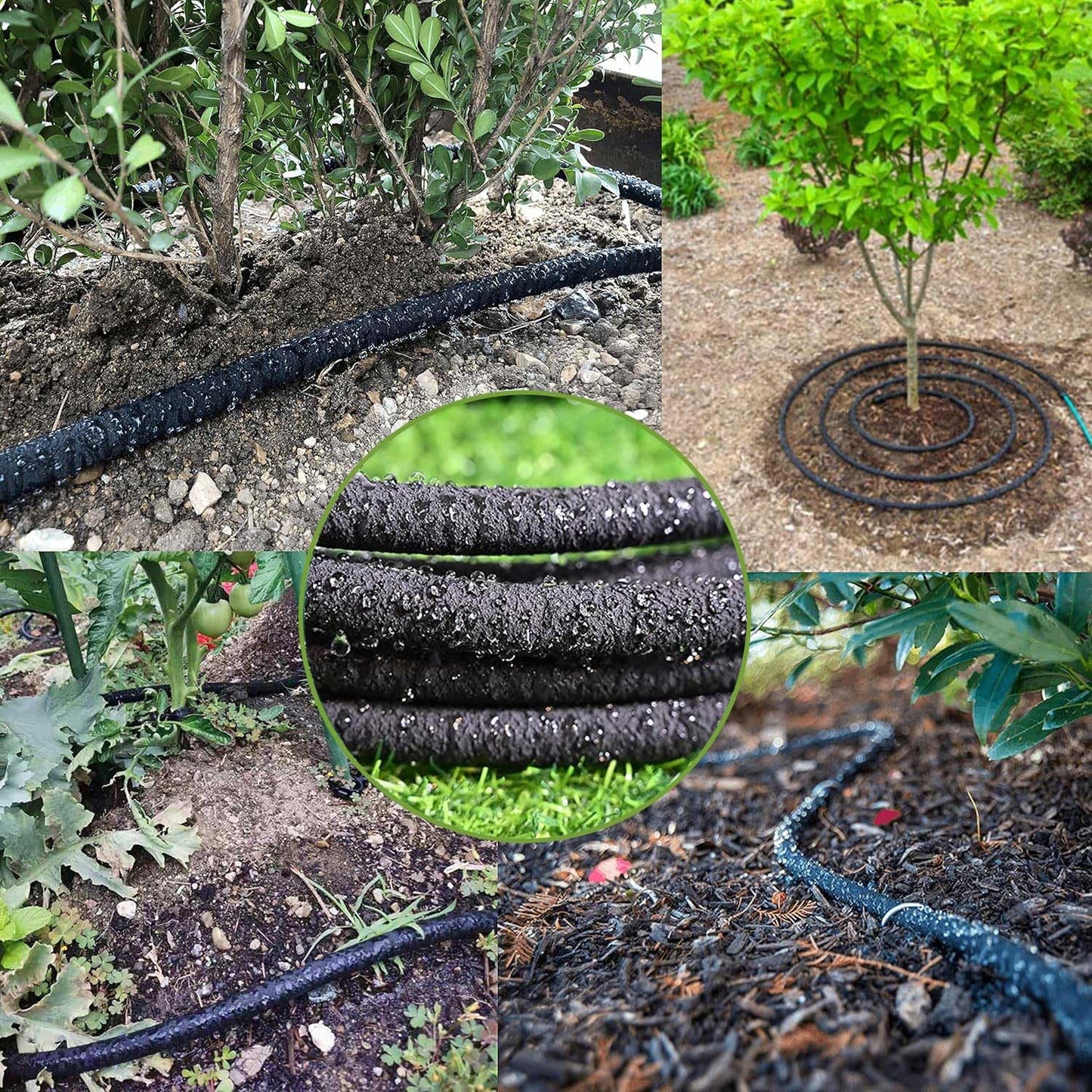 1/4 Inch Soaker Hose for Garden 100ft Soaker Irrigation Drip Hose System, Heavy Duty Drip Irrigation Tubing with Hose Connector Accessories for Watering Garden Beds Vegetable Lawn and Yard (100ft)