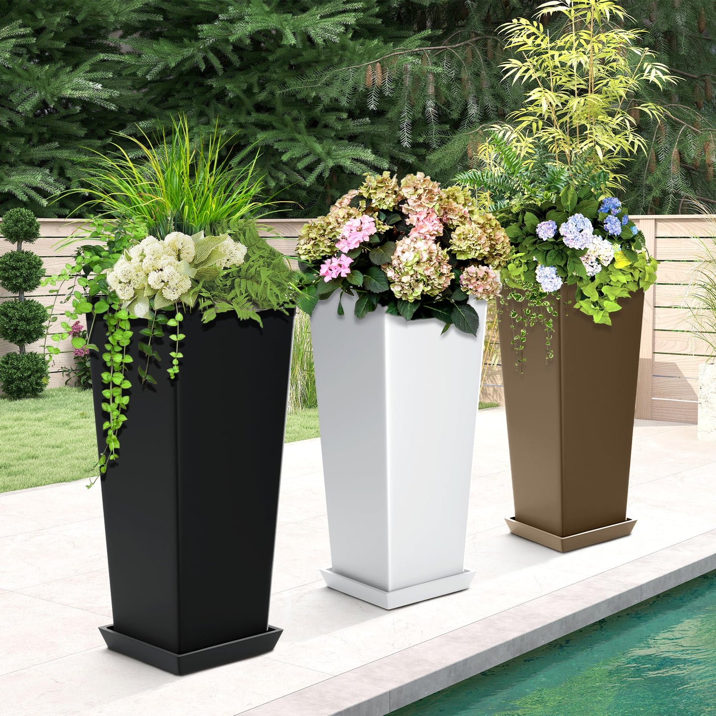 YESUNEED 24" Tall Planters for Outdoor Plants, Set of 2 Large Outdoor Planters for Front Porch Decor with Drainage Hole, Tall Planter(White)