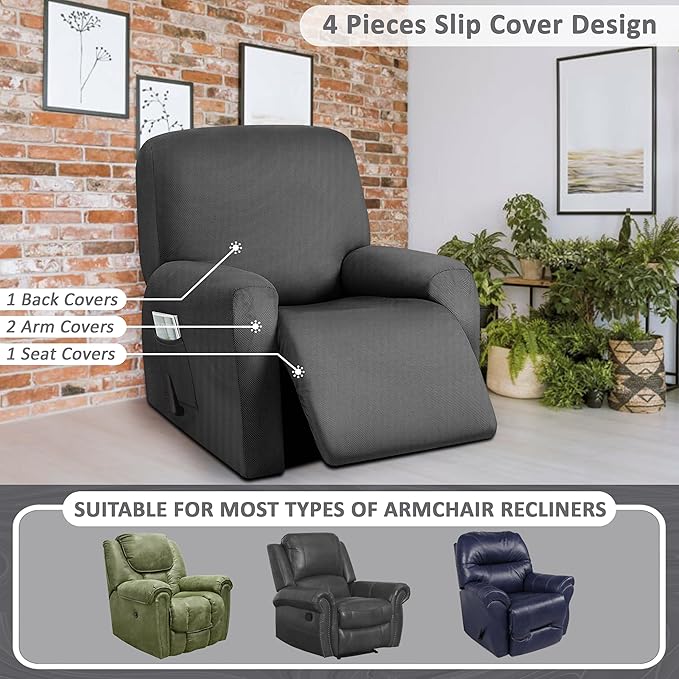 ULTICOR 4-Piece, 1 Seat Recliner Cover, Yarn Dyed Reclining Chair Covers
