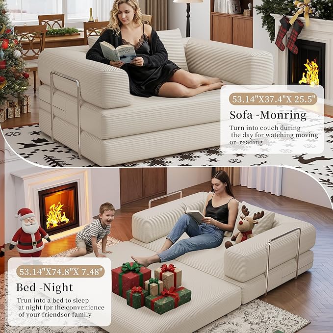 BSHOMGI 4 in 1 Futon Sofa Bed Queen Size