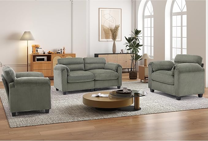 HAOMARKETS Corduroy Sofa Set, Upholstered Armchair Set of 2 and Loveseat