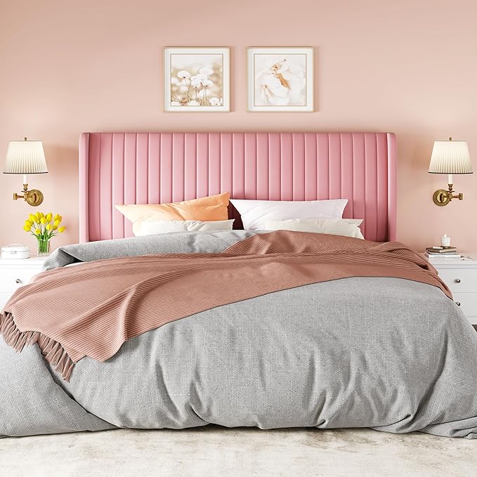 Allewie King Size Velvet Bed Frame/Vertical Channel Tufted Wingback