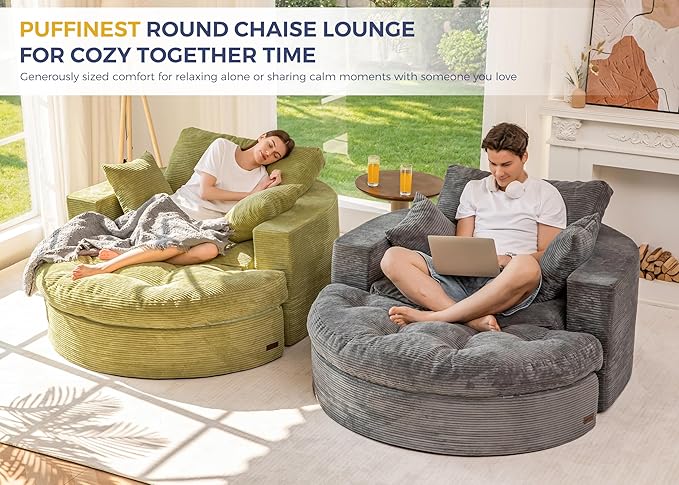 MAXYOYO Oversized Round Chaise Lounge Sofa, Upholstered Lounge Chair