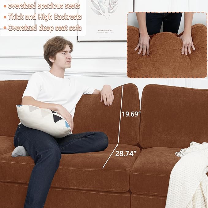 EASE MOOSE White Chenille Sectional Modular Sofa, Oversized L Shape Sectional