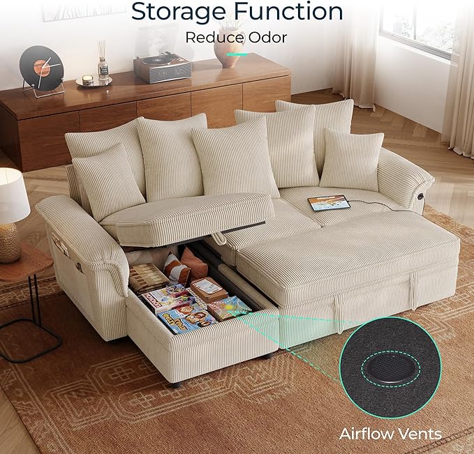 LINSY HOME 90.5'' Sectional Sleeper Sofa