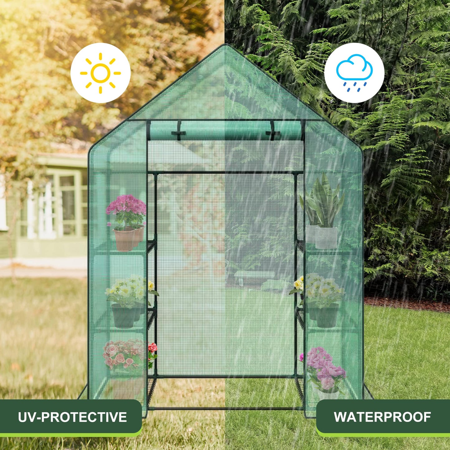 3 Tier 6 Shelves Mini Walk-in Greenhouse, 56 x 28 x 76 inch, Durable PE Cover Green House Kit with Anchors and Ropes, Outdoor Plant Gardening Hot House for Growing Vegetables, Flowers