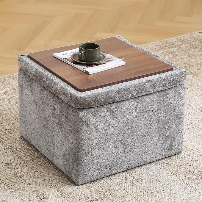 Modern Cube Storage Ottoman, Chenille Ottoman Foot Stools, Ottoman Footstool