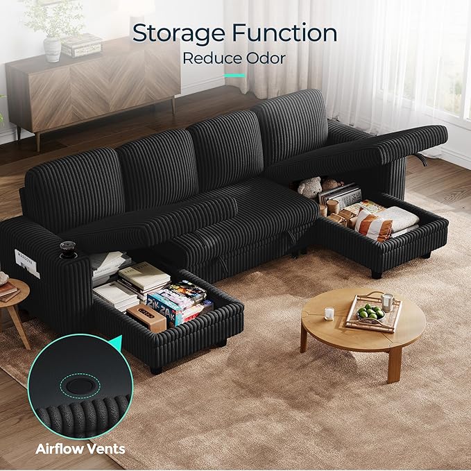 LINSY HOME Sectional Sleeper Sofa Pull Out Couches