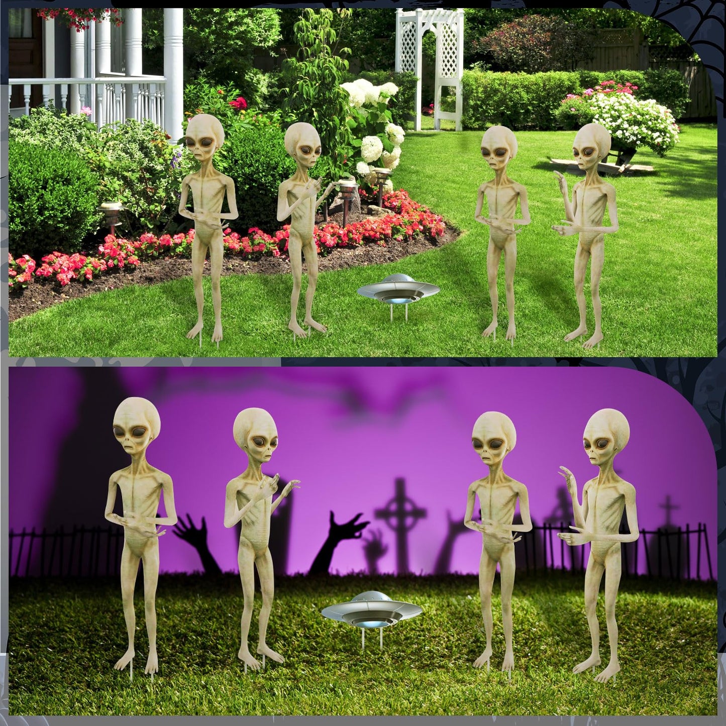 Gerrii 5 Pieces Halloween Yard Sign Full Body Large Alien Outdoor UFO Scary Decorations for Halloween Party