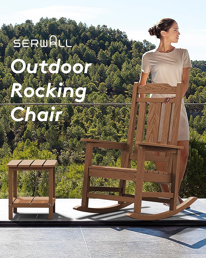 SERWALL Oversized Rocking Chair, HDPE Outdoor Rocking Chairs, Patio Rocking