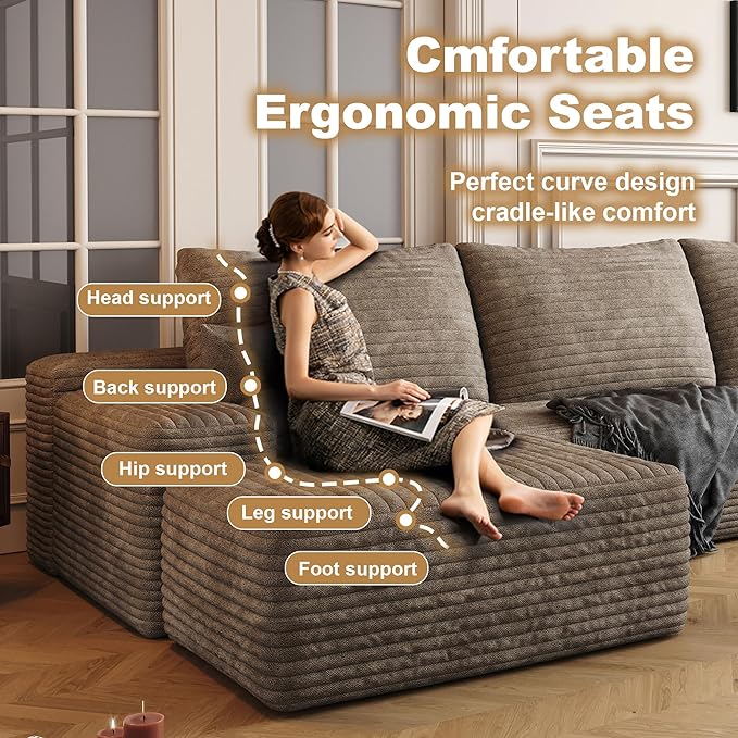 136" Sectional Couches for Living Room Cloud Couch Sofa