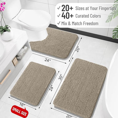 OLANLY Bathroom Runner Rugs 59x20, Soft Absorbent Chenille Bath Rugs, Rubber Backing Quick Dry, Machine Washable Long Bath Mats for Bathroom Floor, Tub and Shower, Home Decor Accessories, Warm Taupe