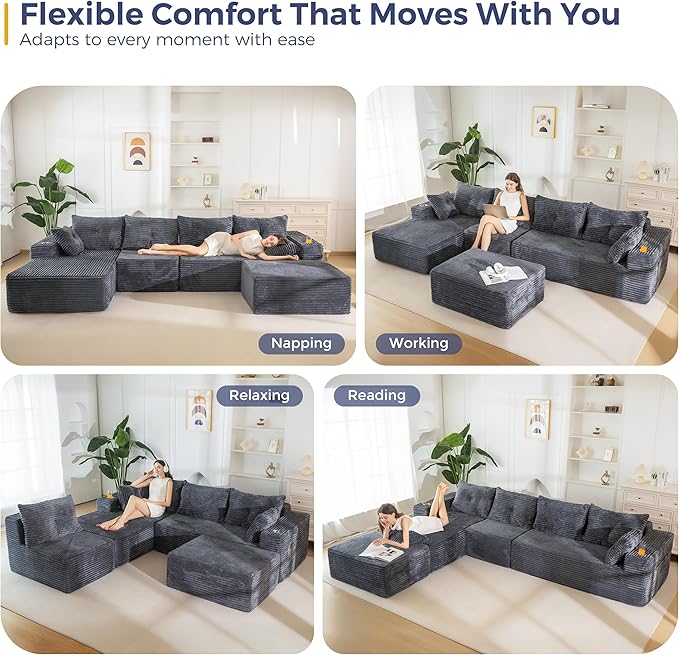 MAXYOYO 132" Giant U-Shaped Modular Sectional Couch, Modern Boneless Couch