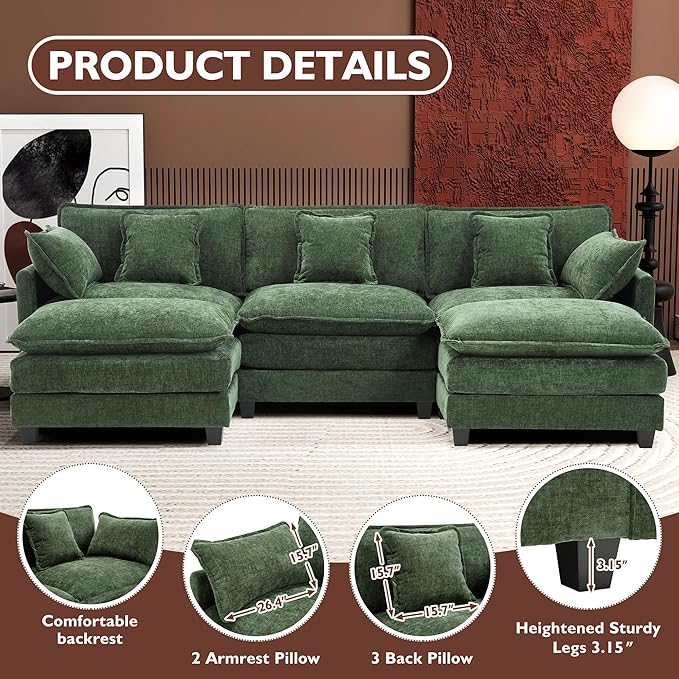 Ihanherry 111.4" U Shaped Modern Sofa Modular Sectional Cloud Couch