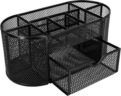 Amazon Basics Pen Holder and Desk Organizer, Office Caddy Storage, Black, ‎9.25" x 4.53" x 3.94"