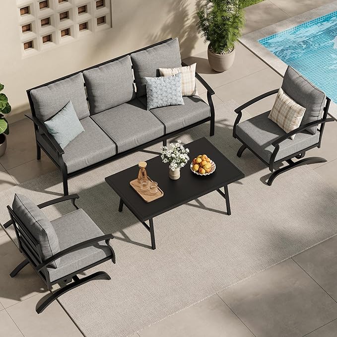 ALAULM 4 Piece Patio Furniture Set, Outdoor Metal Patio Furniture