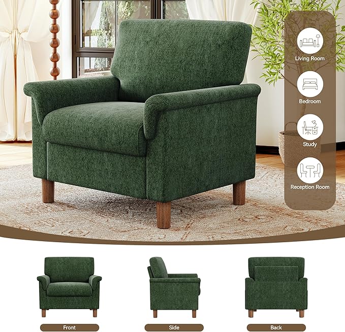 Mid Century Modern Accent Chairs Set of 2, Chenille Comfy Living Room Arm Chairs