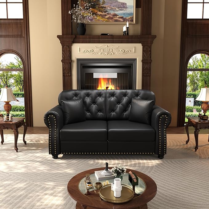 KEIKI 63" Faux Leather Chesterfield Sofa