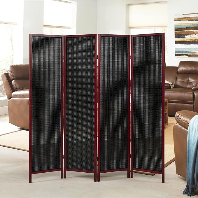Roundhill Furniture Inkwell 4-Panel Bamboo Room Divider, Folding Portable