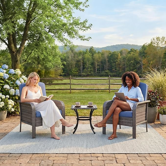 GarveeHome 2-Piece Outdoor Patio Furniture Set, All-Weather Rattan Chairs
