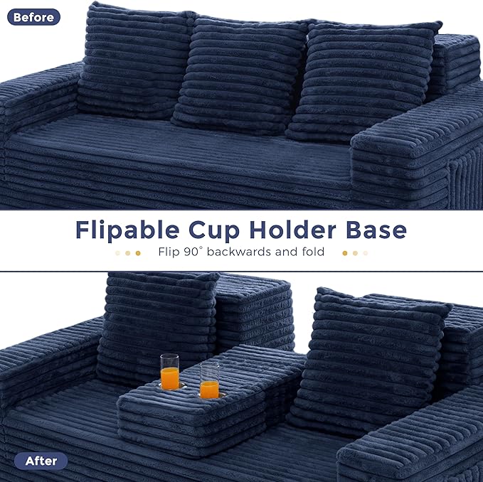 MAXYOYO Loveseat Sofa Bed, Striped Faux Fur Foldable Floor Sofa Couch in A Box
