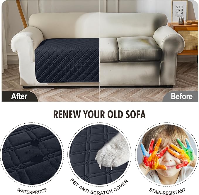 Genina Waterproof Couch Cover, Washable Anti-Slip 78inch Sofa Covers