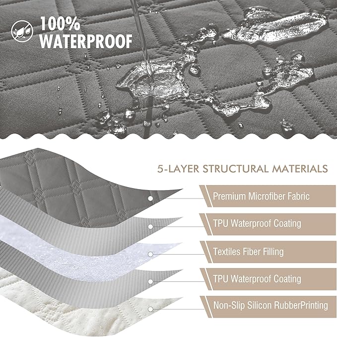Genina Waterproof Couch Cover, Washable Anti-Slip 86.6 inch Sofa Covers
