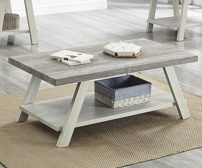 Contemporary Wood Coffee Table 48 in, Two-Tone Living Room Center Table