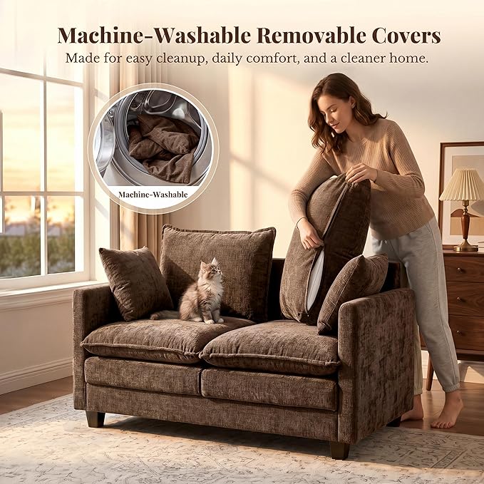 Loveseat Sofa with Cloud 3-Layer Cushion & 27" Deep Seat, Modern Love Seat