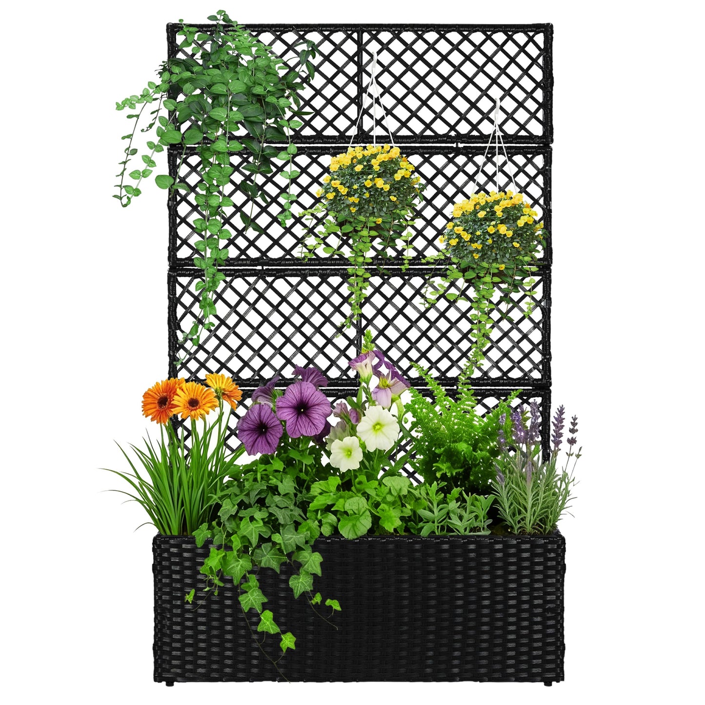 52’’ H Garden Planter Box with Trellis Outdoor for Vine Climbing Plants, Flowers Handwoven Rattan Garden Bed with Removable Liners for Backyard Patio Balcony