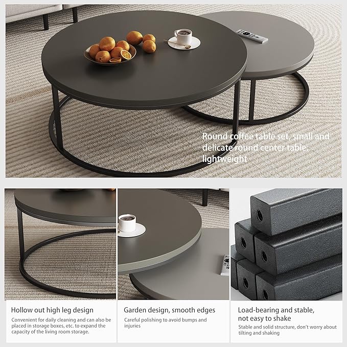 2-Piece Round Nesting Coffee Tables – Walnut Wood Top