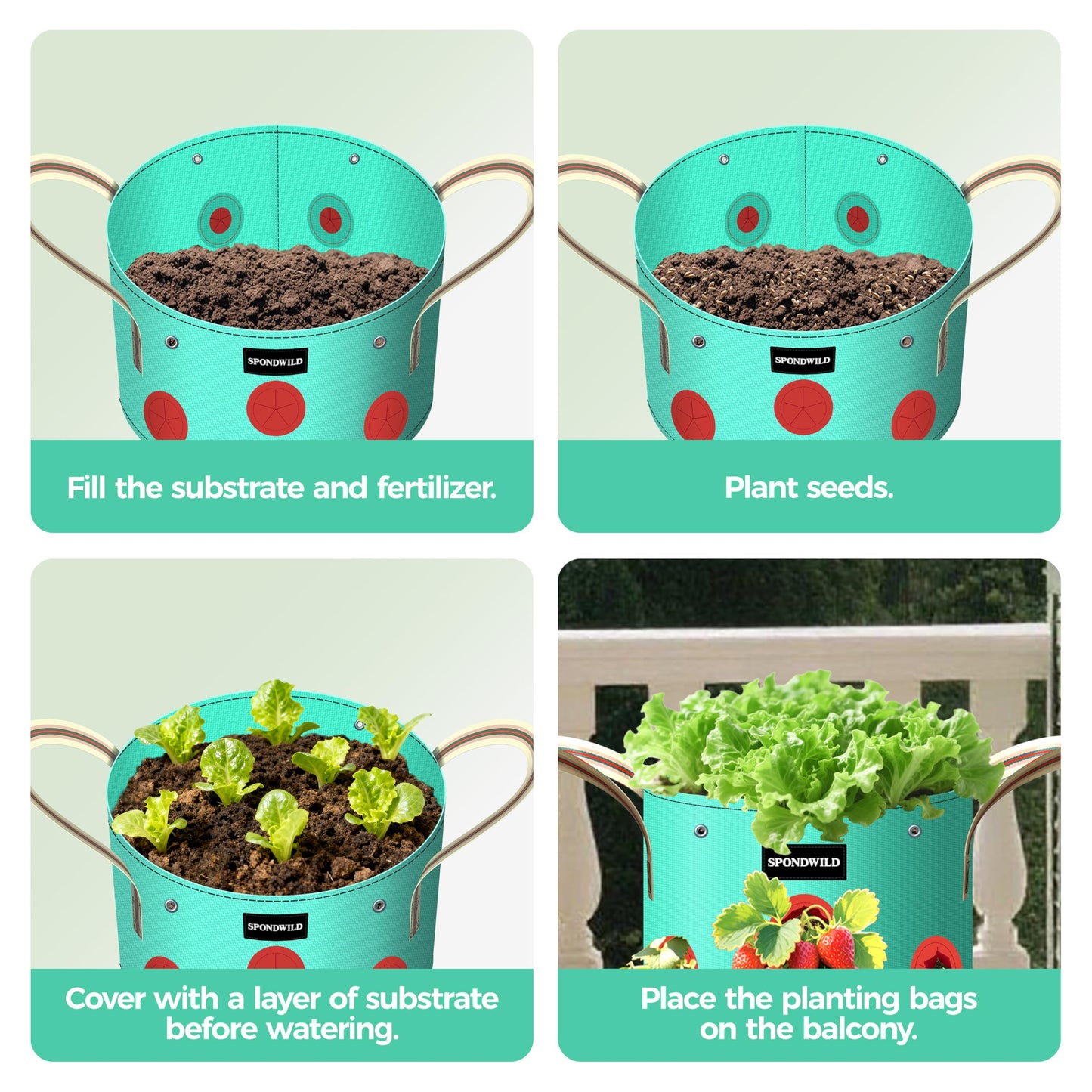 SPONDWILD 7 Pack 5 Gallon Grow Bags Heavy Duty 180G Thickened PE Plant Pots with 8 Breathable Holes