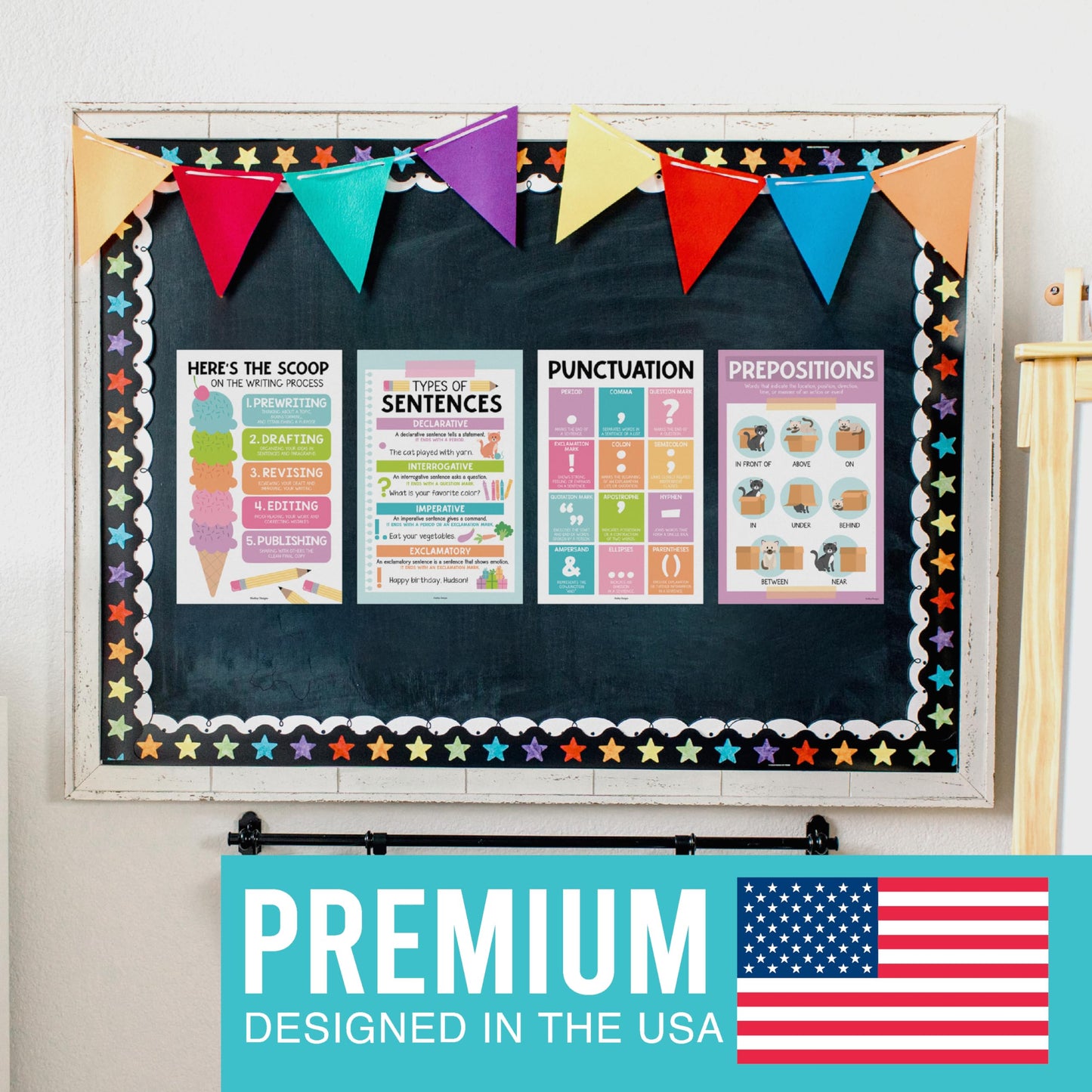 Parts of Speech Posters for Classroom Must Haves - 12 Grammar Posters, Writing Process for Homeschool, Elementary & Middle School, ELA 3rd 4th & 5th Grade Teacher Must Haves, Pastel Classroom Decor