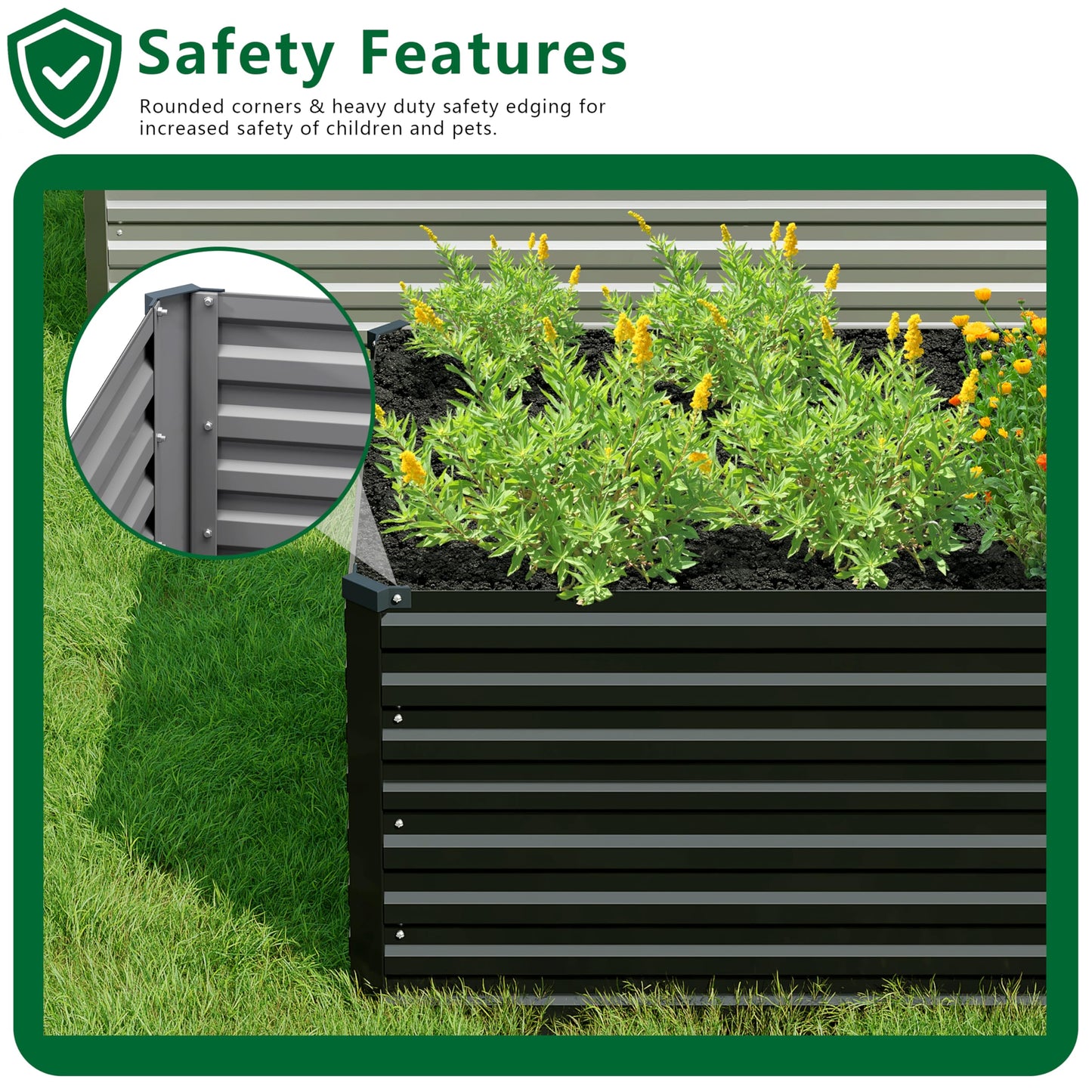 DIIYIV Galvanized Raised Garden Bed Kit Outdoor Patio,8x4x2ft Large Rectangular Metal Planter Boxes,Deep Root Box Planter for Gardening,Vegetables,Flowers,Herbs-Black